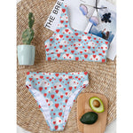 Red Heart Balloon Pattern Print One Shoulder Bikini Top