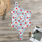Red Heart Balloon Pattern Print One Shoulder Bodysuit