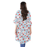 Red Heart Balloon Pattern Print Open Front Beach Cover Up