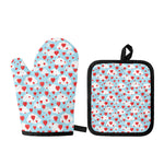 Red Heart Balloon Pattern Print Oven Mitt And Pot Holder Set