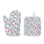 Red Heart Balloon Pattern Print Oven Mitt And Pot Holder Set