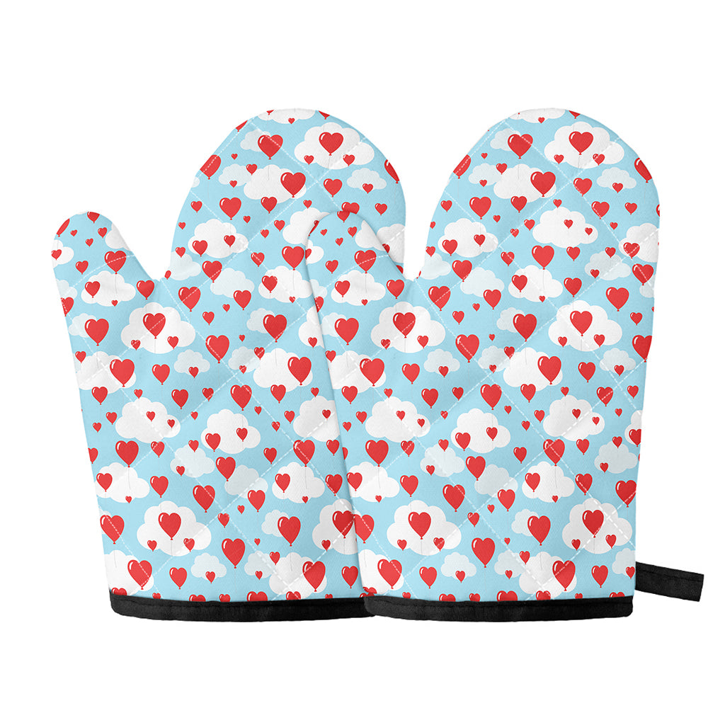 Red Heart Balloon Pattern Print Oven Mitts