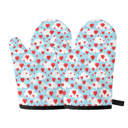 Red Heart Balloon Pattern Print Oven Mitts