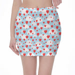 Red Heart Balloon Pattern Print Pencil Mini Skirt