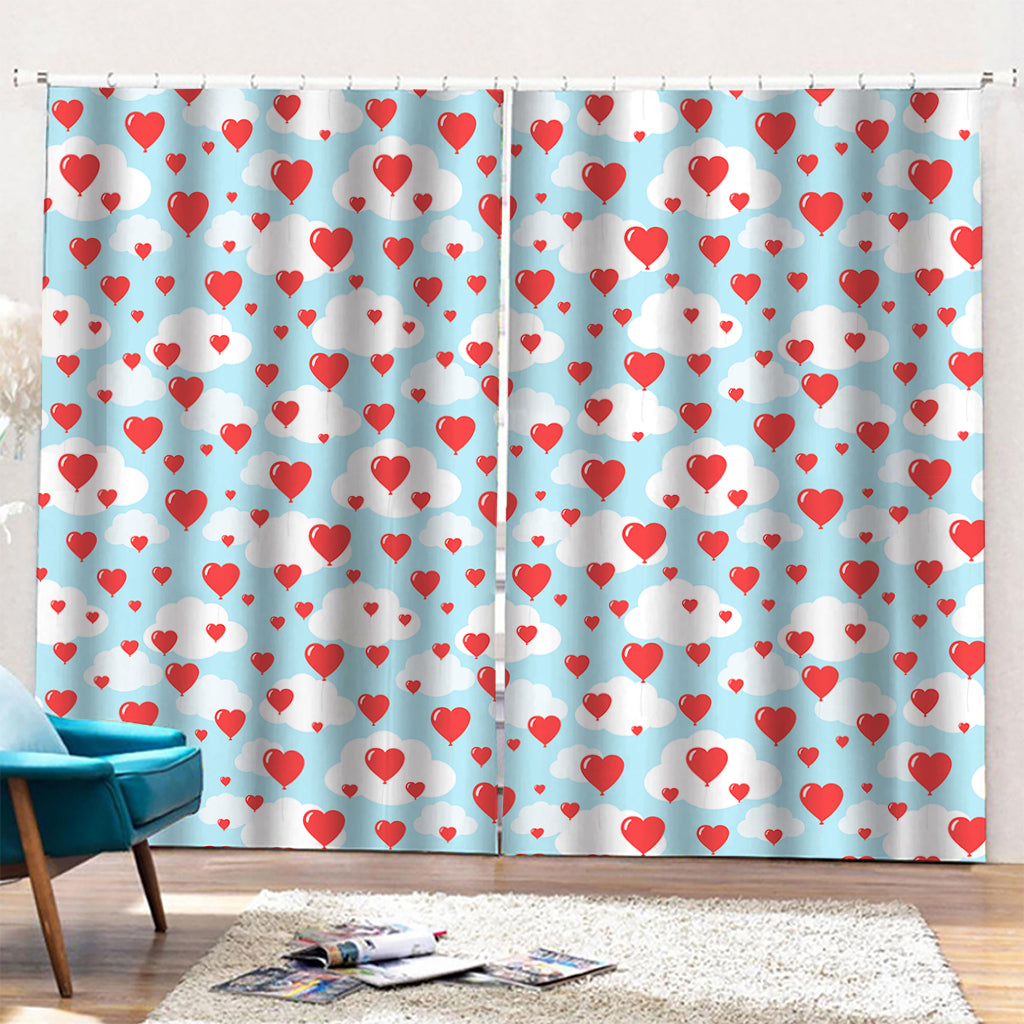 Red Heart Balloon Pattern Print Pencil Pleat Curtains