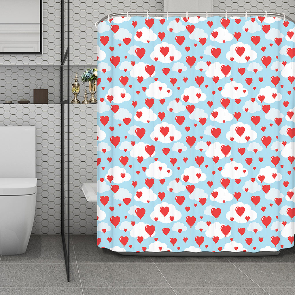 Red Heart Balloon Pattern Print Polyester Shower Curtain