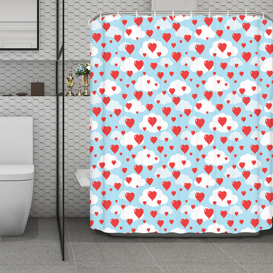 Red Heart Balloon Pattern Print Polyester Shower Curtain