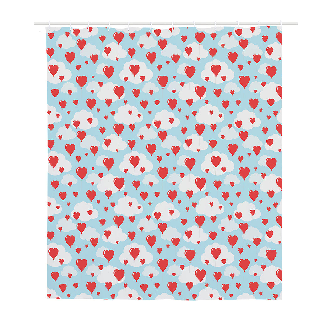 Red Heart Balloon Pattern Print Polyester Shower Curtain