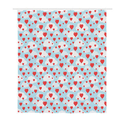 Red Heart Balloon Pattern Print Polyester Shower Curtain