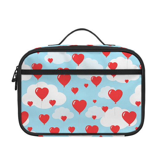 Red Heart Balloon Pattern Print Portable Lunch Bag
