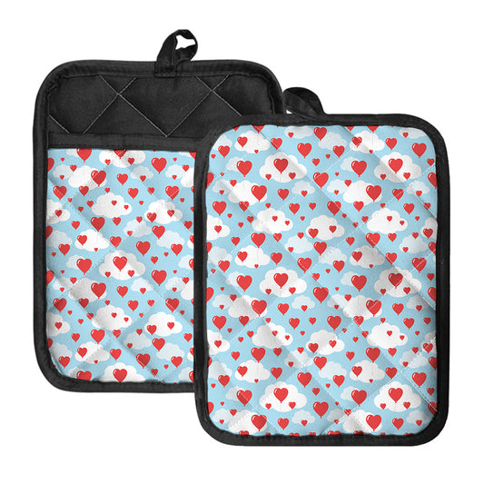 Red Heart Balloon Pattern Print Pot Holders With Pocket