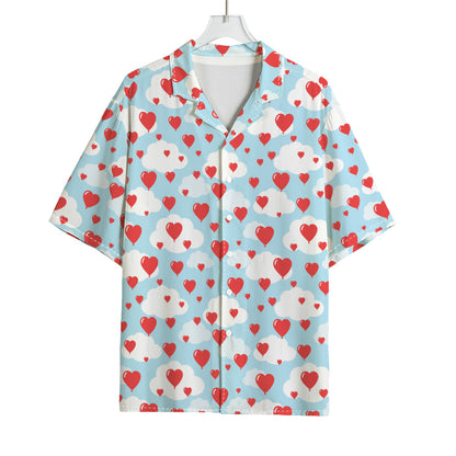 Red Heart Balloon Pattern Print Rayon Hawaiian Shirt