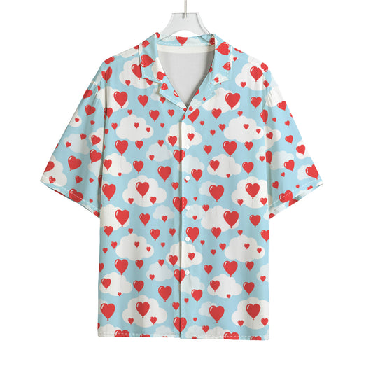 Red Heart Balloon Pattern Print Rayon Hawaiian Shirt