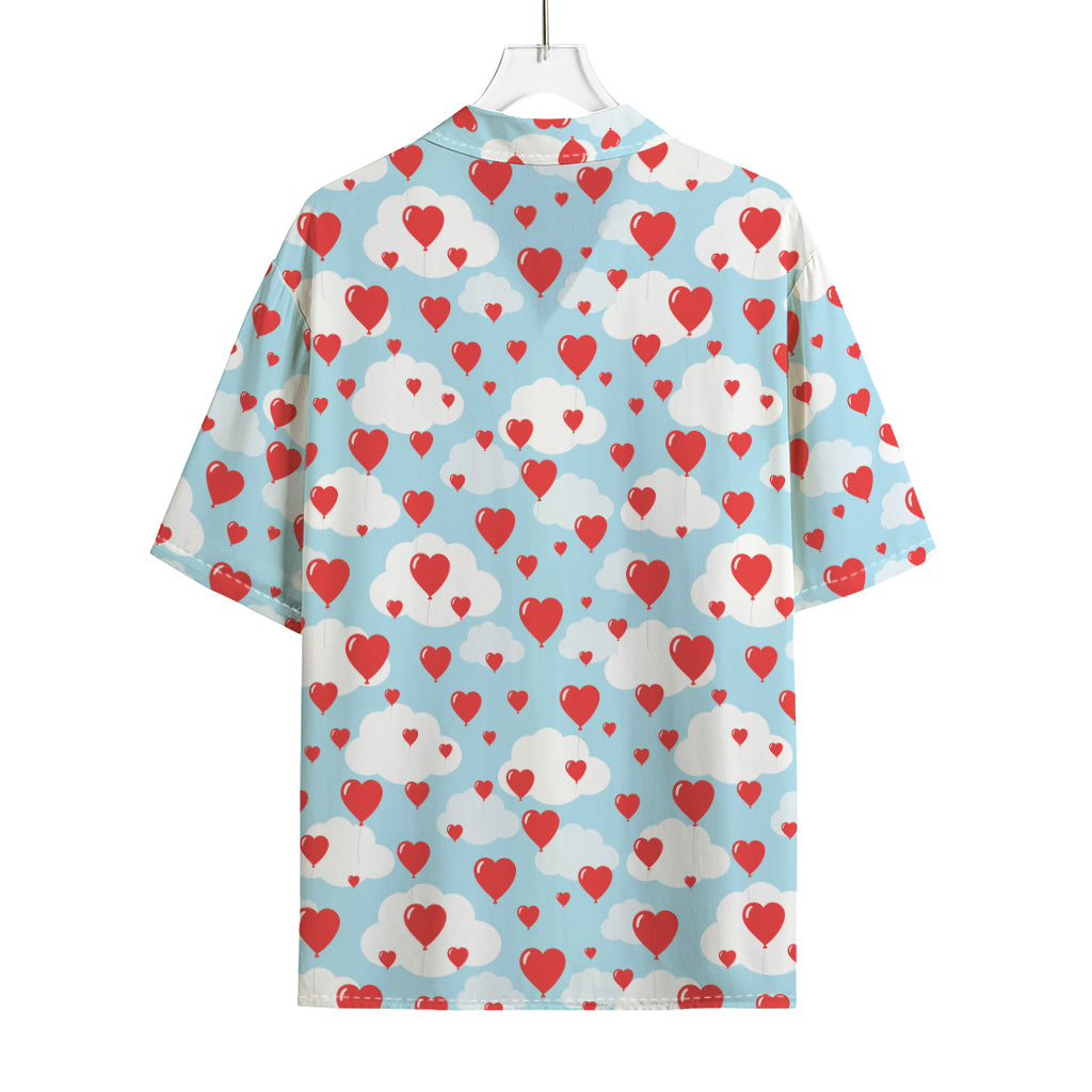 Red Heart Balloon Pattern Print Rayon Hawaiian Shirt