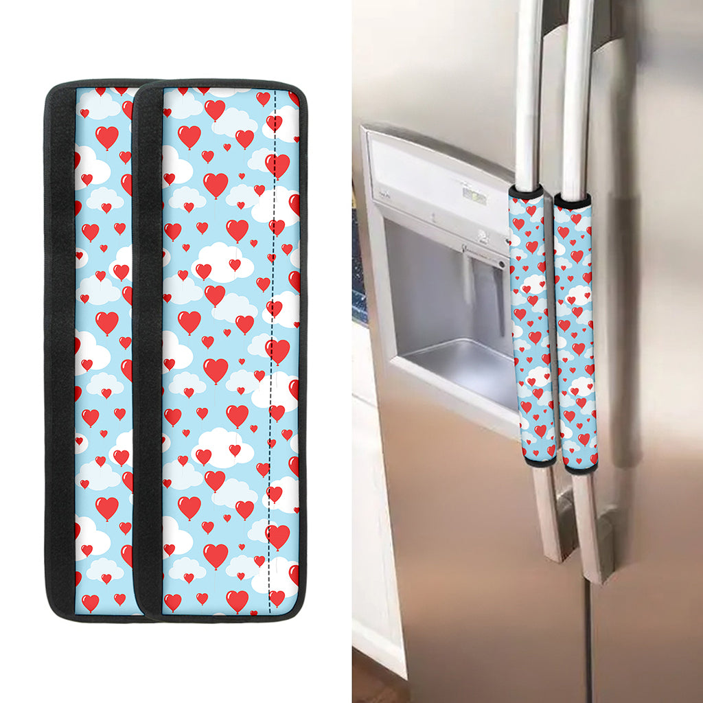 Red Heart Balloon Pattern Print Refrigerator Handle Covers