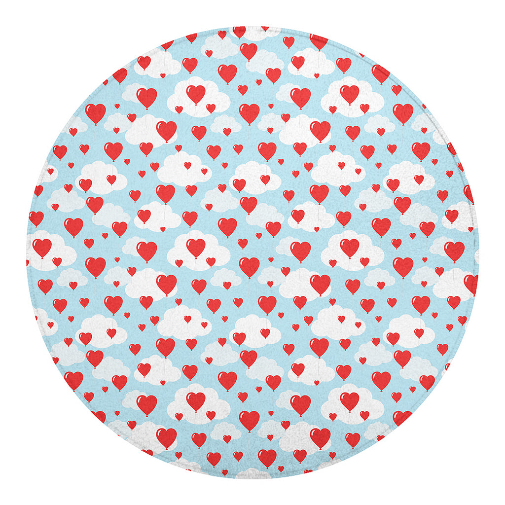 Red Heart Balloon Pattern Print Round Blanket