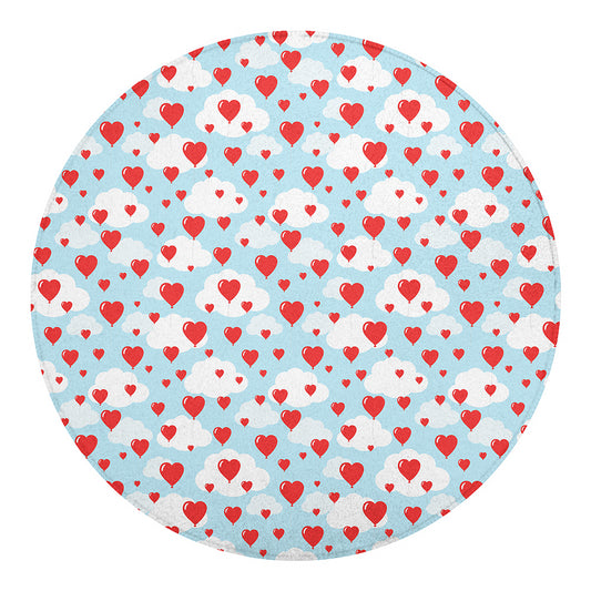 Red Heart Balloon Pattern Print Round Blanket