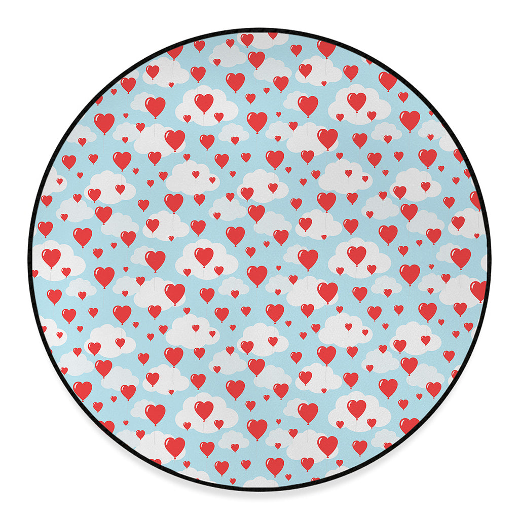 Red Heart Balloon Pattern Print Round Floor Mat