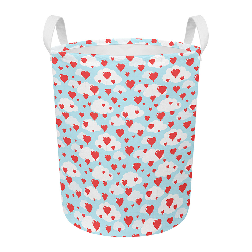 Red Heart Balloon Pattern Print Round Laundry Basket