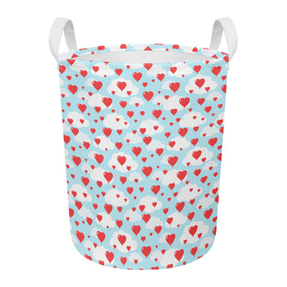 Red Heart Balloon Pattern Print Round Laundry Basket