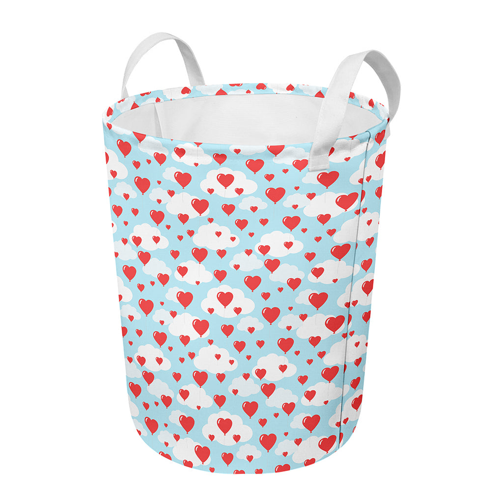 Red Heart Balloon Pattern Print Round Laundry Basket