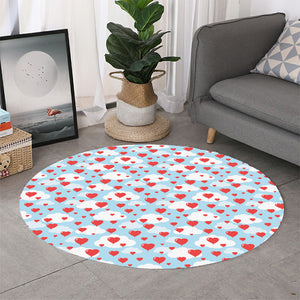 Red Heart Balloon Pattern Print Round Rug