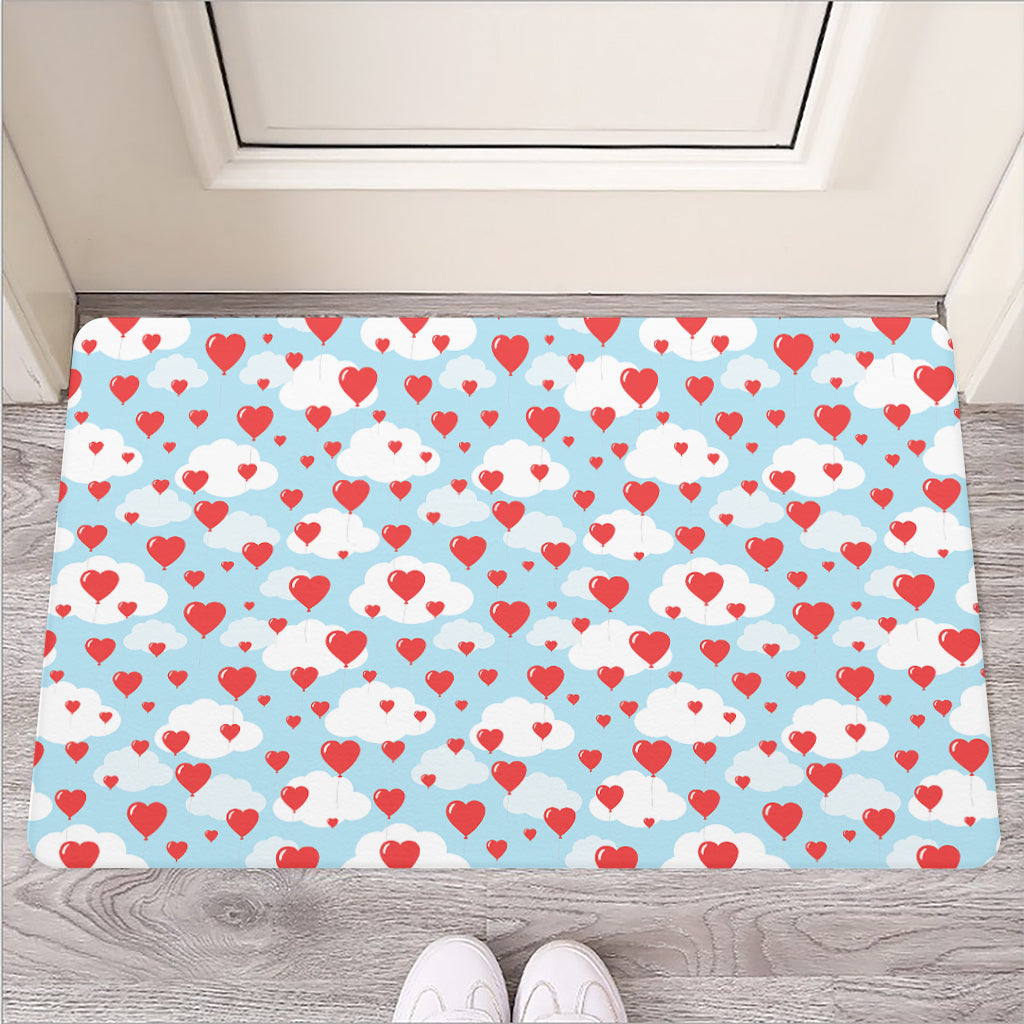 Red Heart Balloon Pattern Print Rubber Doormat