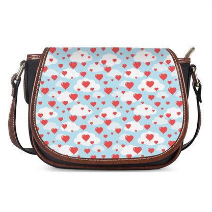 Red Heart Balloon Pattern Print Saddle Bag