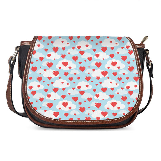 Red Heart Balloon Pattern Print Saddle Bag