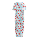 Red Heart Balloon Pattern Print Short Sleeve Long Nightdress