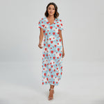 Red Heart Balloon Pattern Print Short Sleeve Maxi Dress