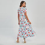 Red Heart Balloon Pattern Print Short Sleeve Maxi Dress