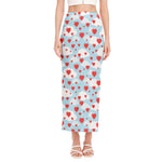 Red Heart Balloon Pattern Print Side Slit Maxi Skirt