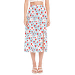 Red Heart Balloon Pattern Print Side Slit Midi Skirt