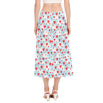 Red Heart Balloon Pattern Print Side Slit Midi Skirt