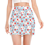 Red Heart Balloon Pattern Print Side Slit Mini Skirt