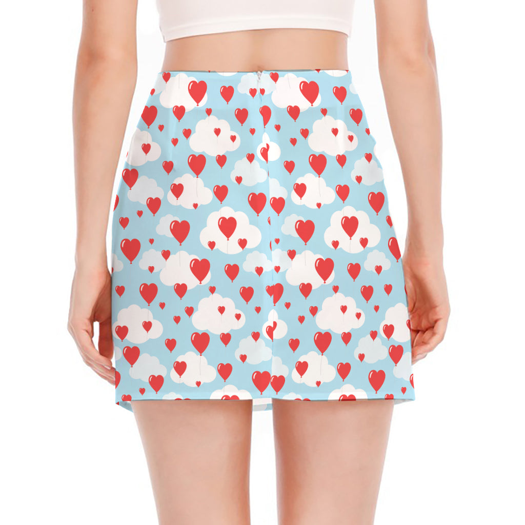 Red Heart Balloon Pattern Print Side Slit Mini Skirt