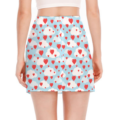 Red Heart Balloon Pattern Print Side Slit Mini Skirt