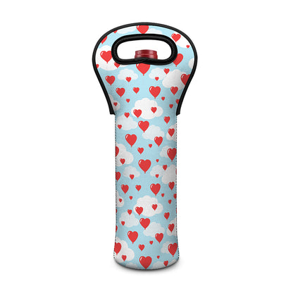 Red Heart Balloon Pattern Print Single Neoprene Wine Tote