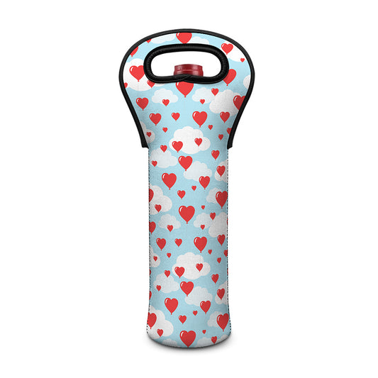 Red Heart Balloon Pattern Print Single Neoprene Wine Tote