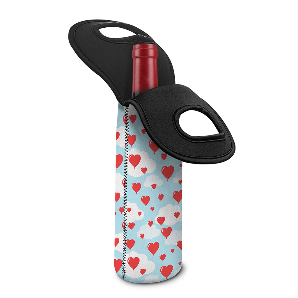 Red Heart Balloon Pattern Print Single Neoprene Wine Tote