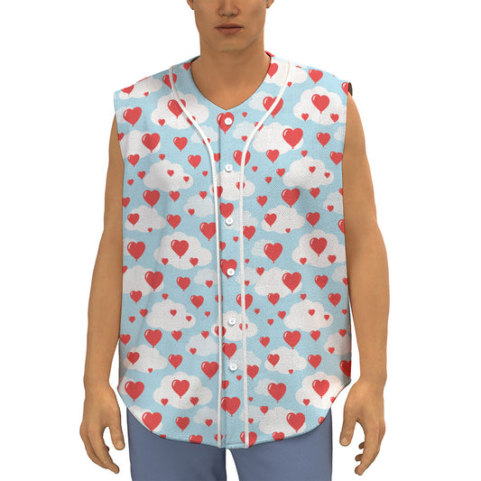 Red Heart Balloon Pattern Print Sleeveless Baseball Jersey