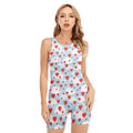 Red Heart Balloon Pattern Print Sleeveless One Piece Swimsuit