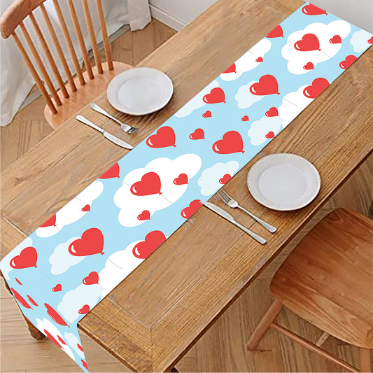 Red Heart Balloon Pattern Print Table Runner