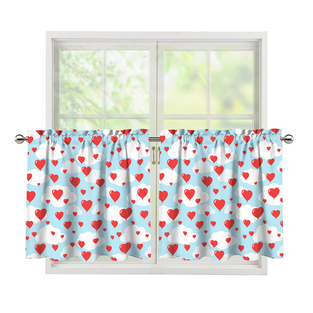 Red Heart Balloon Pattern Print Tier Curtains
