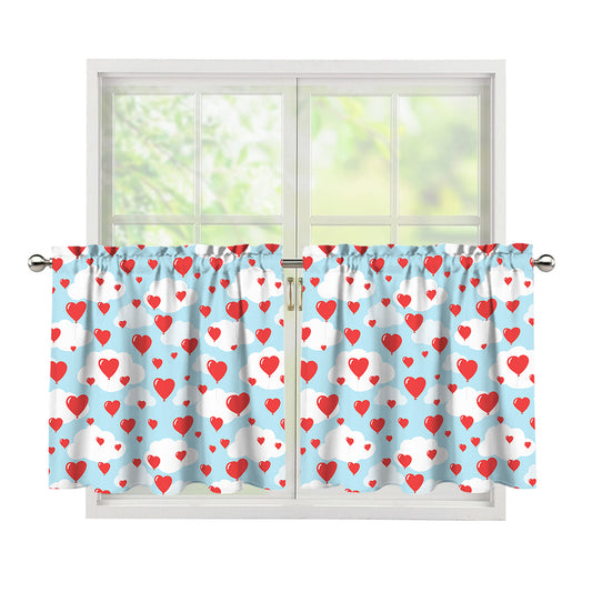 Red Heart Balloon Pattern Print Tier Curtains