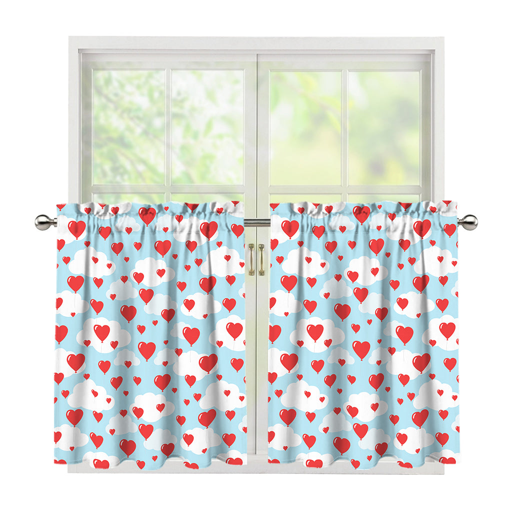Red Heart Balloon Pattern Print Tier Curtains