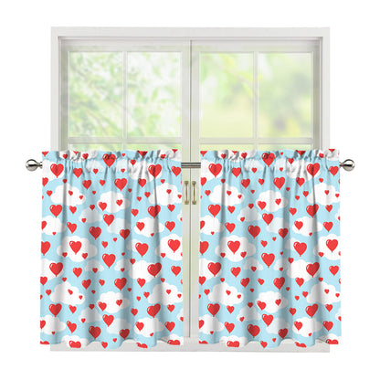 Red Heart Balloon Pattern Print Tier Curtains