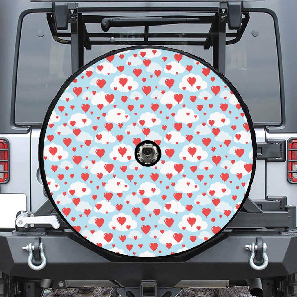 Red Heart Balloon Pattern Print Tire Cover With Camera Hole