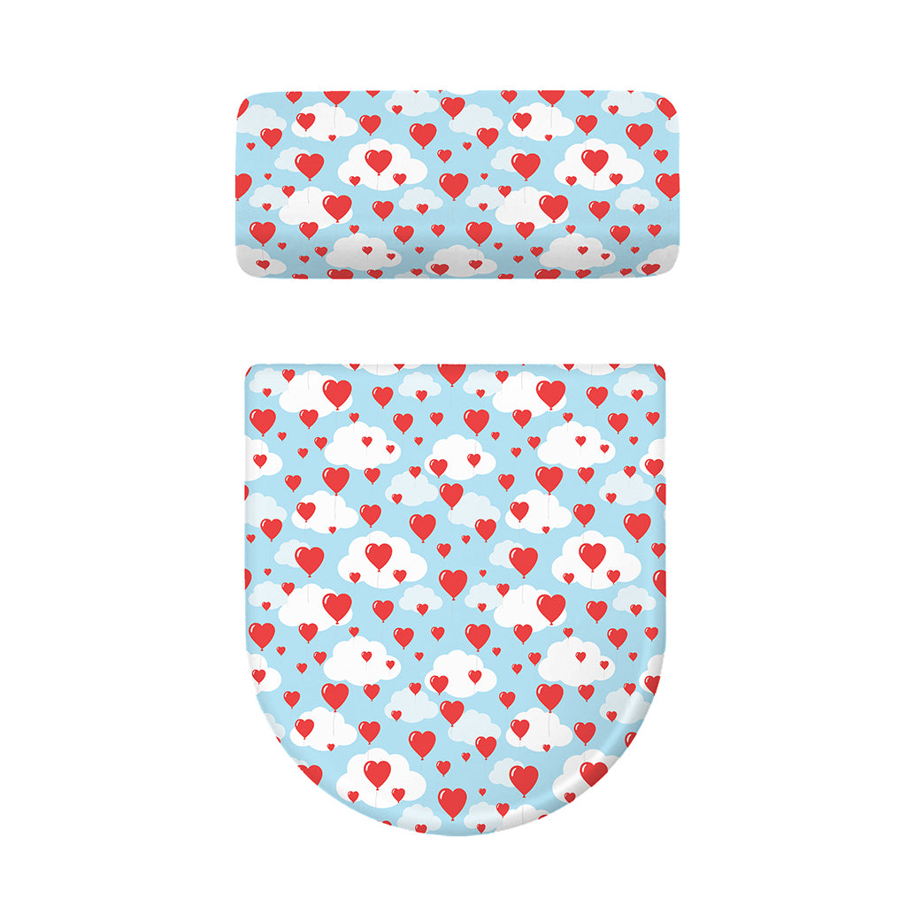 Red Heart Balloon Pattern Print Toilet Lid And Tank Cover Set